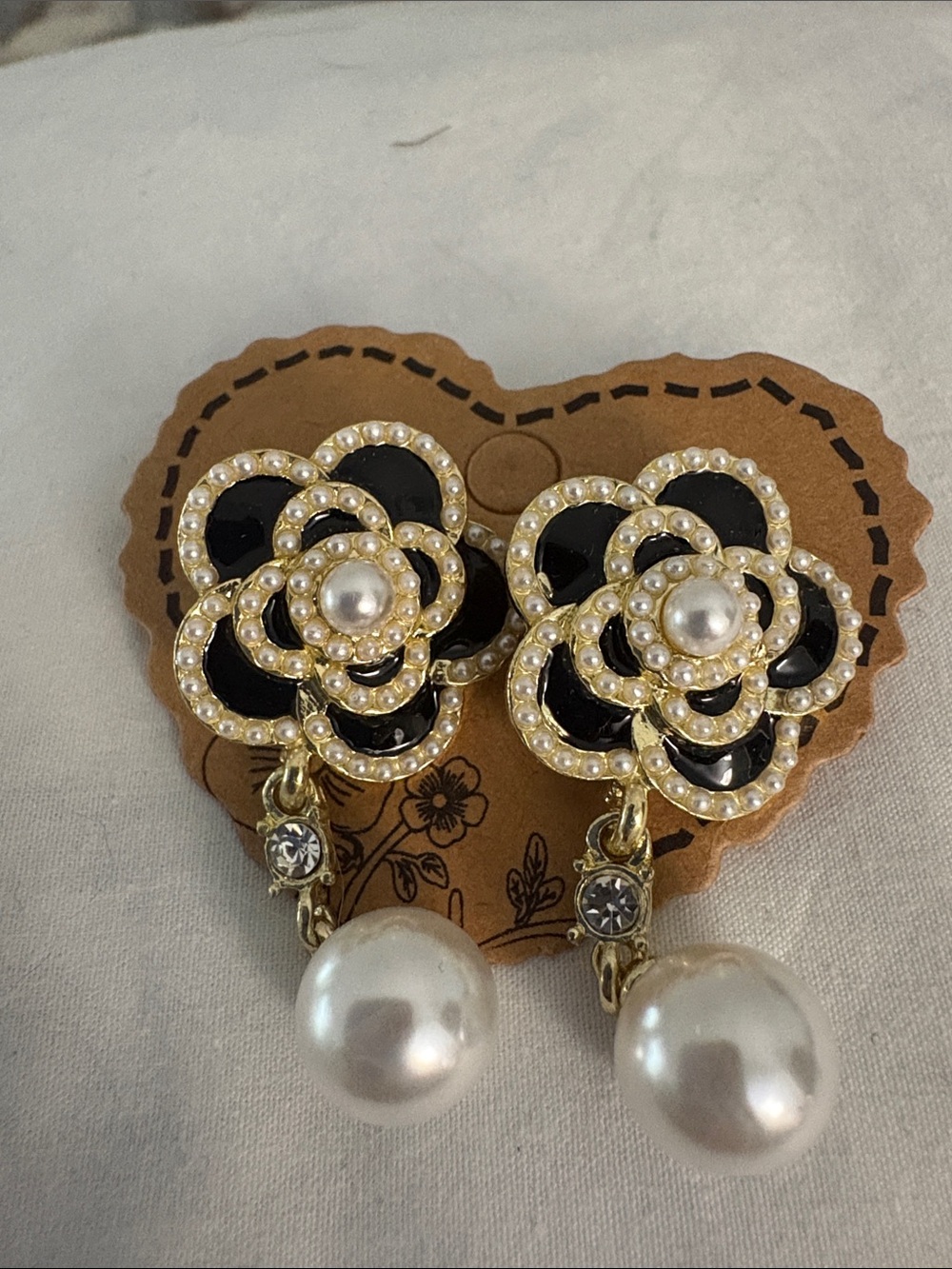 Gold and Black Pearl Drop Camilla Earrings